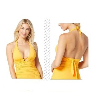 Carmen Marc Valvo Yellow Halter Tankini Swimsuit Top Size Medium